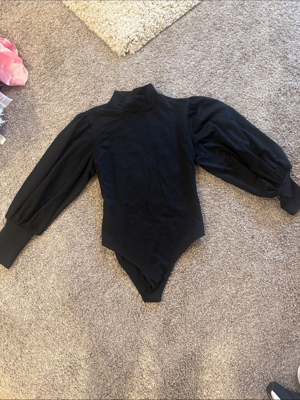 Black Puff Sleeve Mock Neck Bodysuit